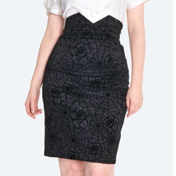 Voodoo Vixen Dresses & Skirts - Voodoo Vixen Black Floral Spiderweb Pencil Skirt
